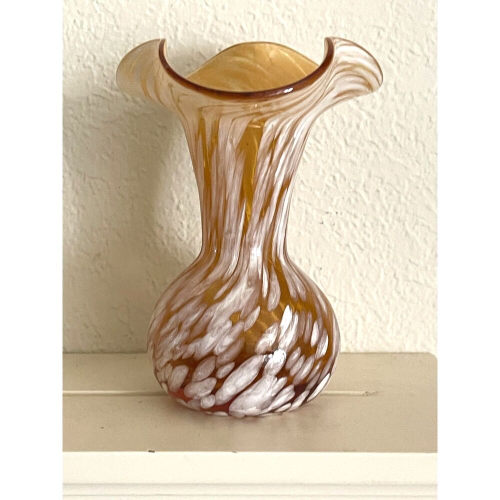 Vintage Handmade Vase Glass Hand Blown Rainbow Art Glass MCM (Murano Style)